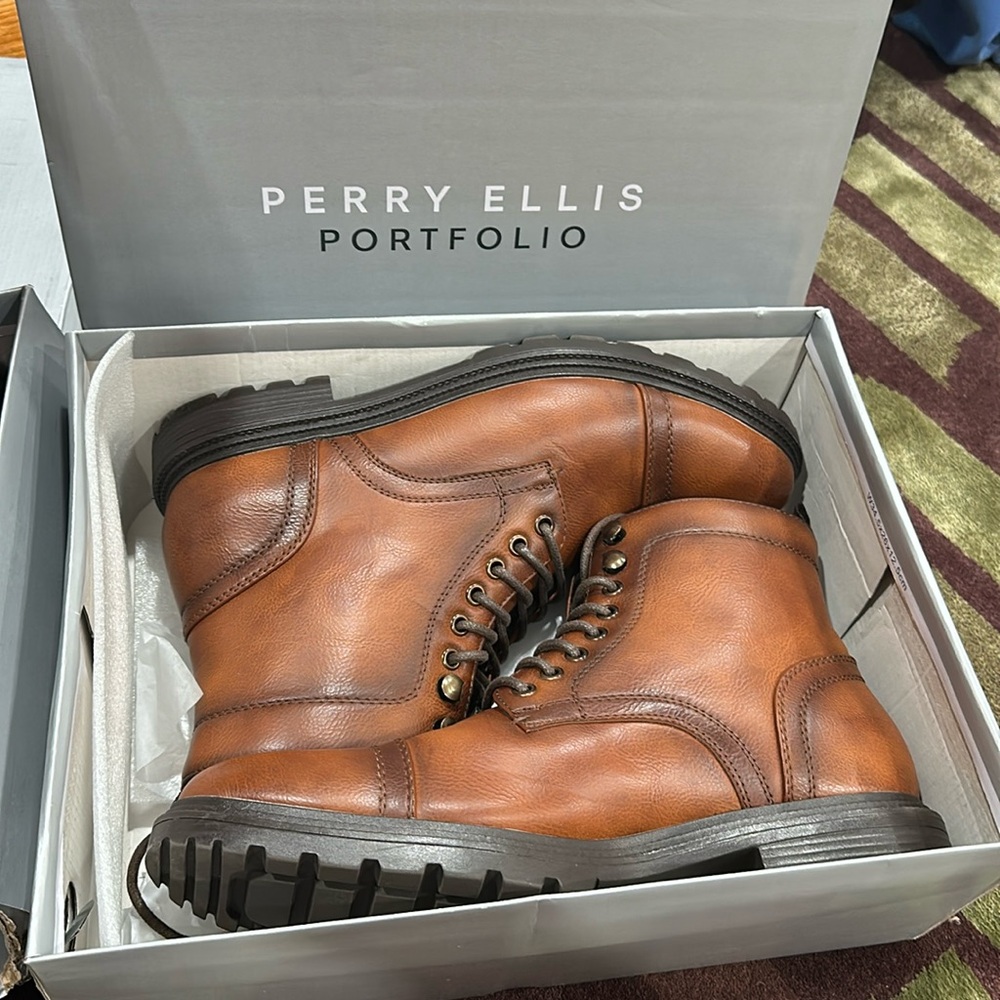 Perry Ellis ultra foam brown beacon dress shoe style boots